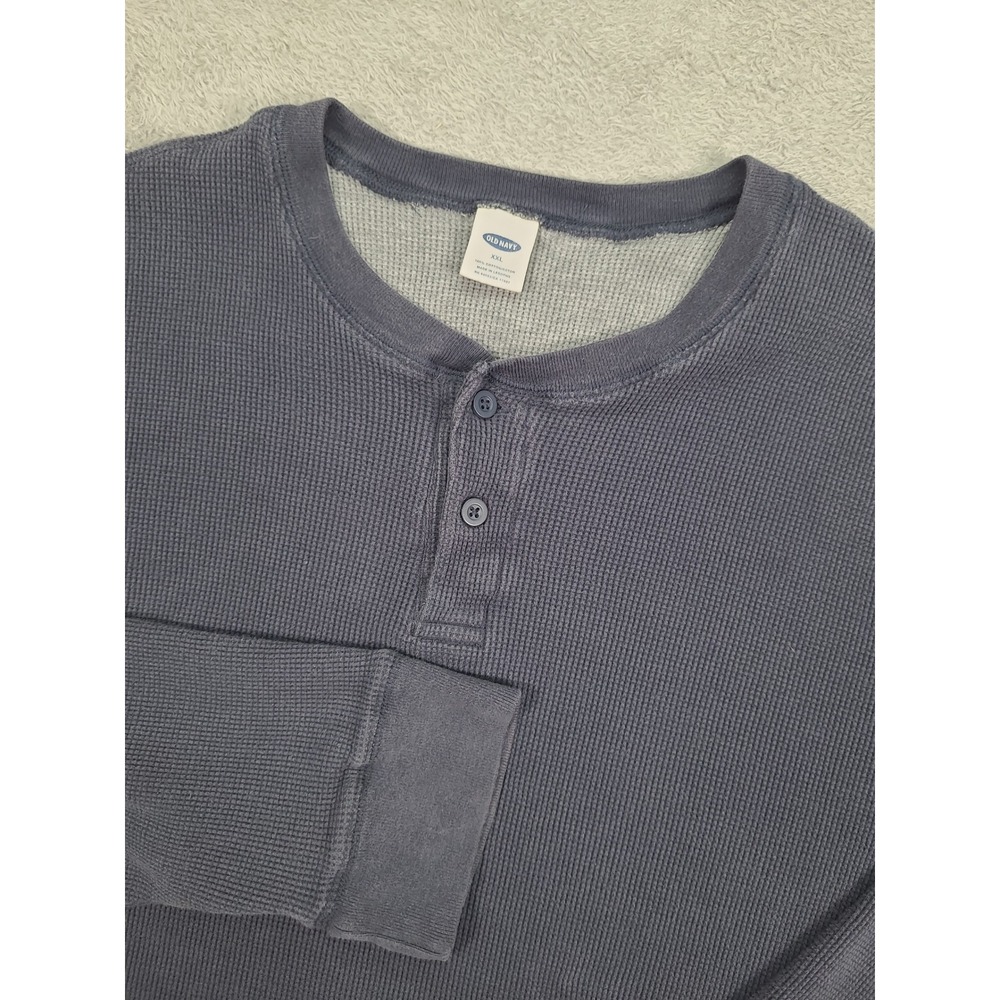Vintage Old Navy Mens XXL Slate Blue Waffle Knit Thermal Henley Long Sleeve 2003